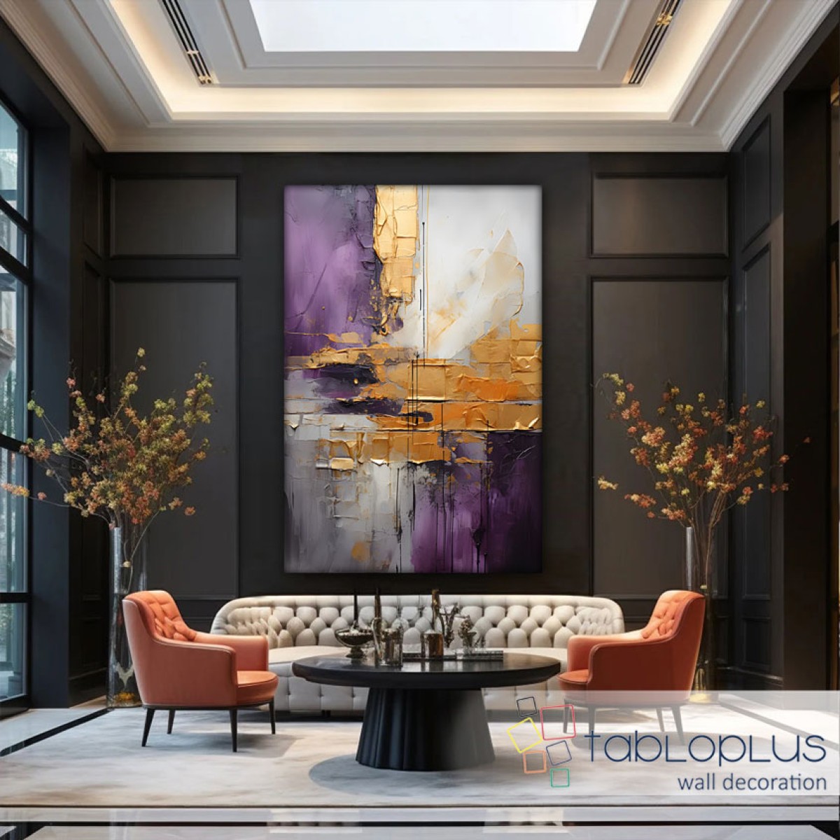 Purple Gold Abstract 3d Heavy Textured Partial Oil Painting - Wall Art